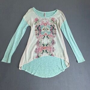 Onure Tunic Women Small Mint Green Floral Mixed Media High Low Top 8C372SNJ Boho